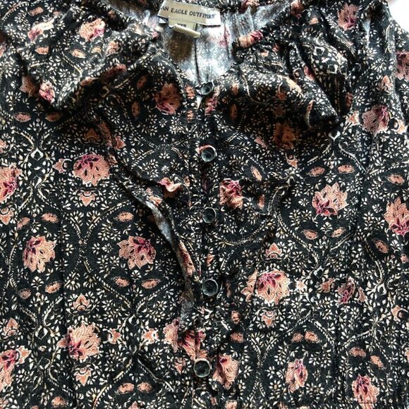 American Eagle Outfitter Strappy dress short, ruffle sleeve blk/pink floral XXS - Picture 4 of 7